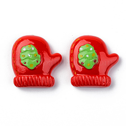 Cabochons in resina, opaco, tema natale, natale guanto, verde, rosso, 24.5x23x8mm