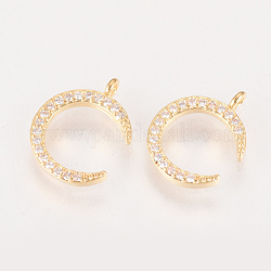 Brass Cubic Zirconia Charms, Real 18K Gold Plated, Moon, 13x10.5x2mm, Hole: 1mm