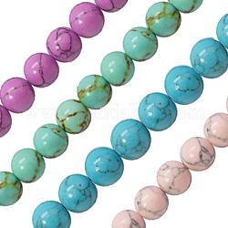 Synthetic Turquoise Beads Strands, Dyed, Round, Mixed Color, 8mm, Hole: 1mm, about 50pcs/strand, 15.7 inch