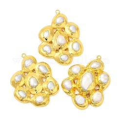 Pendente in ottone, ciondoli di fiori di perle naturali, placcato di lunga durata, oro, 45.5~46x35x9.5mm, Foro: 1.8 mm