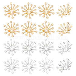 Beebeecraft 50 Stück 2 Farben Messing Perlenkappen, Multi-Blütenblatt Blüte, Golden & Silver, 14x12.5x3.5 mm, Bohrung: 1.5 mm, 25 Stk. je Farbe