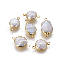 Conectores de eslabones de perlas naturales, con fornituras de latón, pepitas, dorado, 20~25.5x12~15x5.5~8mm, agujero: 1.8 mm