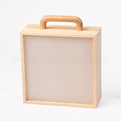 Wooden Storage Box, with Acrylic Transparent Cover and Handle, Square, BurlyWood, 19.5x8.5x23cm