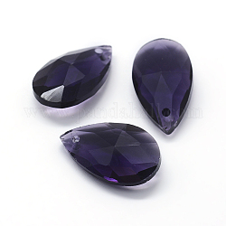 Pendentifs en verre à facettes, larme, violet, 22x13x8.5mm, Trou: 1mm