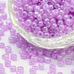 Glass Seed Beads, Ceylon, Round, Violet, 4mm, Hole: 1.5mm, about 4500pcs/pound
