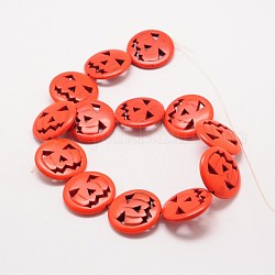 Kürbis-Jack-o'-Lantern-Stränge aus synthetischen türkisfarbenen Perlen, gefärbt, orange, 20x5 mm, Bohrung: 1 mm, ca. 21 Stk. / Strang, 15.7 Zoll