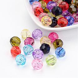 Transparent Acrylic Beads, Faceted Round, Mixed Color, about 12mm in diameter, hole: 2mm, about 568pcs/500g