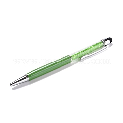 Silicone & Plastic Touch Screen Pen, Aluminum Ball Pen, with Transparent Resin Diamond Shape Beads, Green, 146x13x10mm