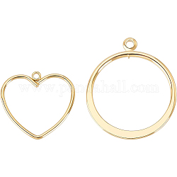 BENECREAT 24Pcs 2 Styles Long Lasting Brass Hollow Frame Heart Pendants Ring Shape Pendants for Resin Jewelry Making