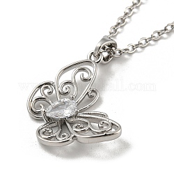 Butterfly Glass Pendants, Brass Chain Necklace, Platinum, 16.42 inch(41.7cm)