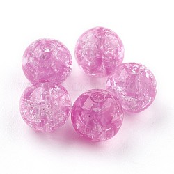 Perles en acrylique transparentes craquelées, ronde, rose chaud, 9.5~10x9mm, Trou: 2mm, environ 841 pcs/443 g