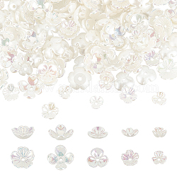 Nbeads 300 stücke 5 stil abs kunststoff nachahmung perle perlenkappen, ab Farbe plattiert, Blume, creme-weiß, 6.5~11x7~11x1.5~5 mm, Bohrung: 1.2~1.5 mm, 60pcs / style