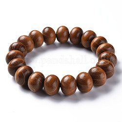 Yellow Sandalwood Mala Bead Bracelets, Buddhist Jewelry, Stretch Bracelets, Rondelle, Chocolate, Inner Diameter: 2-1/4 inch(5.8cm)