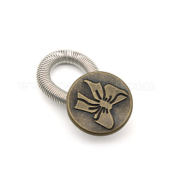Alloy Jeans Buttons, with Spring, Garment Accessories, Flat Round with Pattern Bowknot, Cadmium Free & Lead Free, Antique Bronze, 17mm