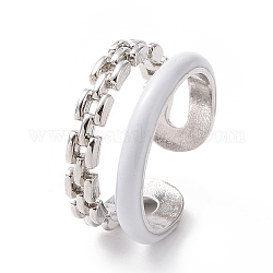 Эмалевое кольцо на манжете с двойной строчкой, украшения из латуни с платиновым покрытием для женщин, белые, размер США 6 (16.5 мм)
