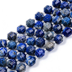 Chapelets de perles en lapis-lazuli naturel, ronde, facette, 8~9x10mm, Trou: 1.2mm, Environ 33~35 pcs/chapelet, 15.16 pouce (38.5 cm)
