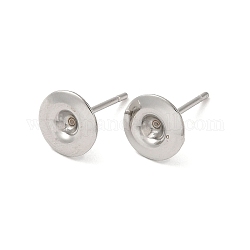 Accessoires de boucles d'oreilles plates rondes 201 en acier inoxydable, supports de boucles d'oreilles avec 304 épingles en acier inoxydable, couleur inoxydable, 7.5mm, pin: 12x0.8 mm, Plateau: 3.3 mm