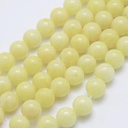 Fili di perline mashan giada tondo naturale, tinto, giallo chiaro, 8mm, Foro: 1 mm, circa 51pcs/filo, 15.7 pollice