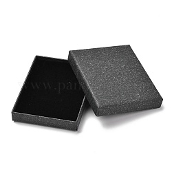 Boîte à bagues rectangle en papier kraft, couvercle à pression, avec un tapis d'éponge, Boîte à bijoux, noir, 9.7x7.7x1.7 cm, Taille intérieure: 90x70 mm
