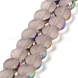 Electroplate Frosted Glass Beads Strands, Rainbow Plated Edge Beads , Faceted Flat Round, Misty Rose, 5~6x6~6.5x3.5~4mm, Hole: 1.2~1.4mm, about 100pcs/strand, 21.10''(53.6cm)