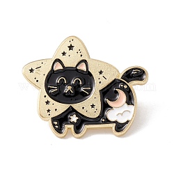 Pin de esmalte de estrella de gato, insignia de aleación animal para ropa de mochila, dorado, negro, 25x30.5x1.5mm, pin: 1 mm