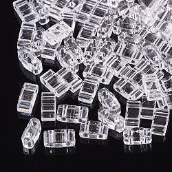 2-Hole Glass Seed Beads, Transparent Colours, Rectangle, Clear, 4.5~5.5x2x2~2.5mm, Hole: 0.5~0.8mm