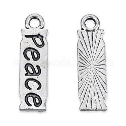 Tibetan Style Alloy Pendants, Cadmium Free & Lead Free, Rectangle with Word Peace, Antique Silver, 21x6x1mm, Hole: 2mm, about 1350pcs/1000g