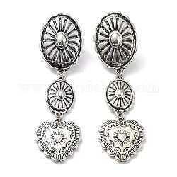 Alloy Dangle Stud Earrings, Valentine's Day Heart Jewelry for Women, Antique Silver, 82.5x22mm