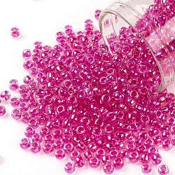 TOHO Round Seed Beads, Japanese Seed Beads, (785) Hot Pink Lined Crystal Rainbow, 8/0, 3mm, Hole: 1mm, about 10000pcs/pound