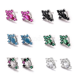Paw Print Sparkling Cubic Zirconia Stud Earrings for Her, Platinum Brass Micro Pave Cubic Zirconia Earrings, Mixed Color, 14.5x9.5x3.5mm, Pin: 0.8mm