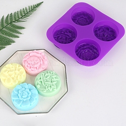 Flache runde Seifenformen aus lebensmittelechtem Silikon, für die Herstellung von Seifen zum Selbermachen, Blumenmuster, lila, 170x165x30 mm
