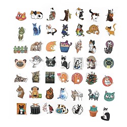 50pcs 50 estilos juegos de pegatinas de dibujos animados de papel, calcomanías adhesivas para scrapbooking diy, decoración del álbum de fotos, modelo del gato, 40~63x35~70x0.2mm, 1pc / estilo