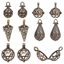 SUNNYCLUE 10Pcs Brass Locket Charms Cage Pendants Chime Ball Pendant Bulk Tree of Life Stone Holder Necklace Cage Locket Charms for Jewelry Making Hollow Empty Hexagram Charm Keychain Supplies Craft