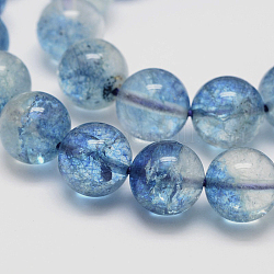 Chapelets de perles de quartz craquelées naturelles rondes et teintées, bleu ciel, 8mm, Trou: 1mm, Environ 48 pcs/chapelet, 15.5 pouce