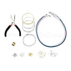 Kits de fabrication de bijoux de bracelet de bricolage, y compris les accessoires de fer, Anneaux en laiton, pince à bijoux en acier au carbone et cordon ciré, couleur mixte, accessoires: 330 pièces/ensemble
