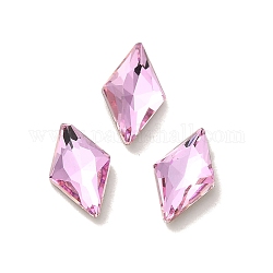 Cabujones de cristal de rhinestone, punta trasera y trasera plateada, facetados, rombo, rosa luz, 10x6x2.5mm