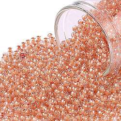 Toho runde Saatperlen, japanische Saatperlen, (985) Innenfarbe Kristall / Lachs ausgekleidet, 11/0, 2.2 mm, Bohrung: 0.8 mm, über 1110pcs / Flasche, 10 g / Flasche