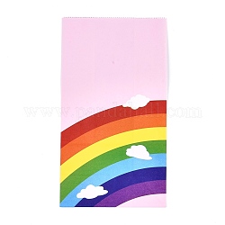 レインボー柄の環境に優しいクラフト紙袋  ギフトバッグ  ショッピングバッグ  長方形  ピンク  24x13x8cm