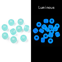 Transparent & Luminous Plastic Beads, Frosted, Glow in the Dark, Barrel, Pale Turquoise, 9x6mm, Hole: 3.8mm, about 1900pcs/500g