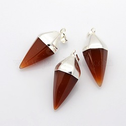 Bicone Natural Carnelian Pendants with Silver Tone Brass Findings, 37x14x14mm, Hole: 8x5mm