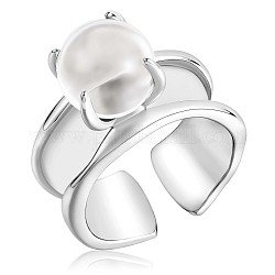 925 anillo abierto de plata de primera ley con baño de rodio, anillo de cuentas redondas de cristal de cuarzo natural para mujer, Platino, nosotros tamaño 5 1/4 (15.9 mm)