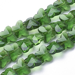 Transparente Glasperlen, facettiert, Schmetterling, grün, 12x14.5x7.5 mm, Bohrung: 1 mm