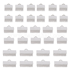 Sunnyclue 300 Stück 3-Größen-Legierungsbandenden, Bandschnalle mit flachem Fadenclip, Rechteck, Silber, 7~7.5x8~13 mm, Bohrung: 2.5~3.5x1~1.5 mm, 100pcs / Größe