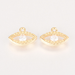 Brass Cubic Zirconia Charms, Eye, Nickel Free, Real 18K Gold Plated,  9x13x2mm, Hole: 1mm