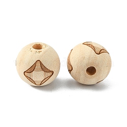 Natural Theaceae Wood Beads, Laser Engraved, Round with Rhombus Pattern, BurlyWood, 20mm, Hole: 5mm, 20pcs/bag