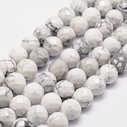 Chapelets de perles en howlite naturelle, facette, ronde, 12mm, Trou: 1mm, Environ 31 pcs/chapelet, 14.9 pouce ~ 15.1 pouces