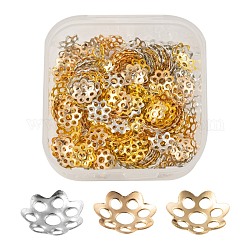 300 pièces 3 couleurs chapeaux de perles de fer multi-pétales, fleur, couleur mixte, 6x1.5mm, Trou: 1mm, 100 pcs / couleur