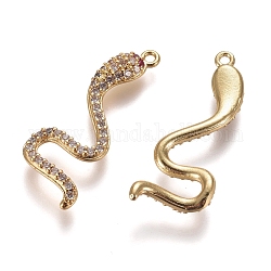 Ottone micro spianare pendenti zirconi, serpente, chiaro, oro, 30.5x11x2.5mm, Foro: 1.4 mm