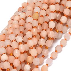 Chapelets de perles en aventurine rouge naturelle, avec des perles de rocaille, facette, Toupie, perles de prisme à double pointe, 7~8x7~8mm, Trou: 0.8mm, Environ 38 pcs/chapelet, 15.35 pouce (39 cm)