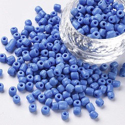 6/0 couleurs opaques perles de graines de verre rond, bleuet, taille: environ 4mm de diamètre, Trou: 1.5 mm, environ 495 pcs/50 g